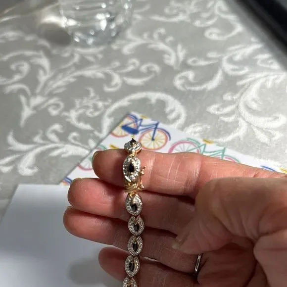 Sterling Silver 9.25 Elegant Bracelet .Marquis black Sapphire Gold plated - Picture 3 of 5
